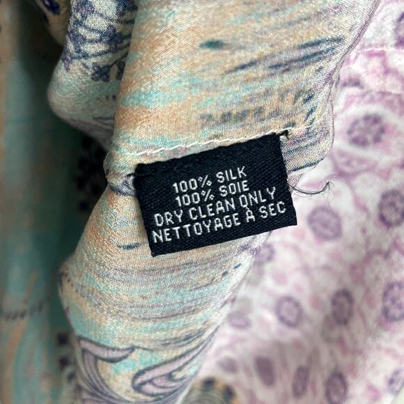 Tolani 100% Silk Printed Tunic Top Roll Tab Sleeves Beach Resort Vacation Large - Picture 14 of 14